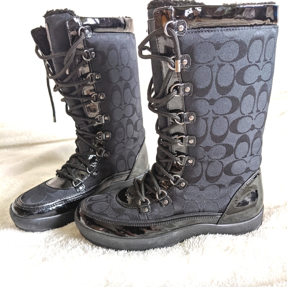 Coach Peggey Black Canvas Logo Winter Boots